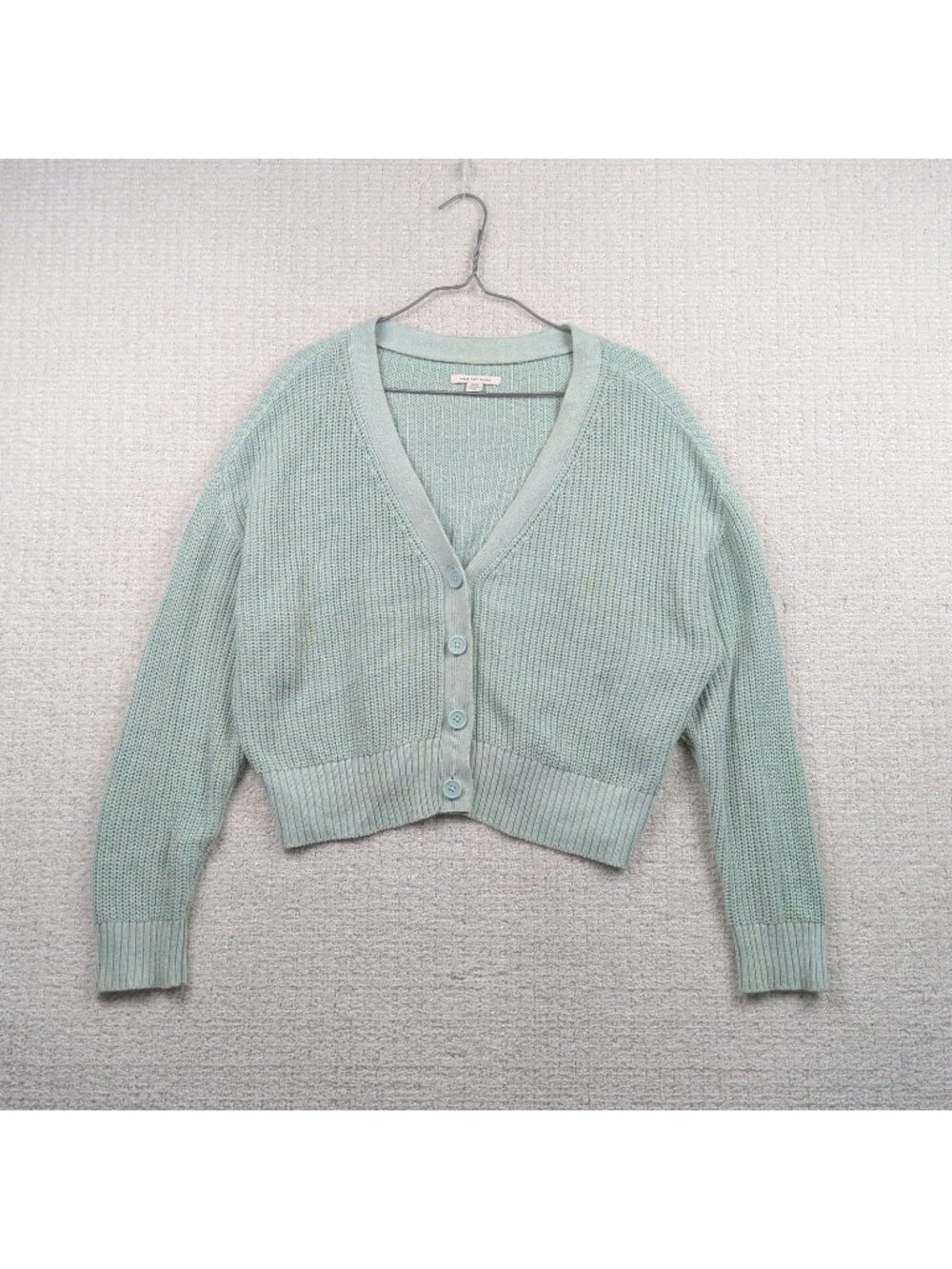 American Eagle Cropped Chunky Knit Cardigan Sweater Wom Sz S Mint Green / Blue *